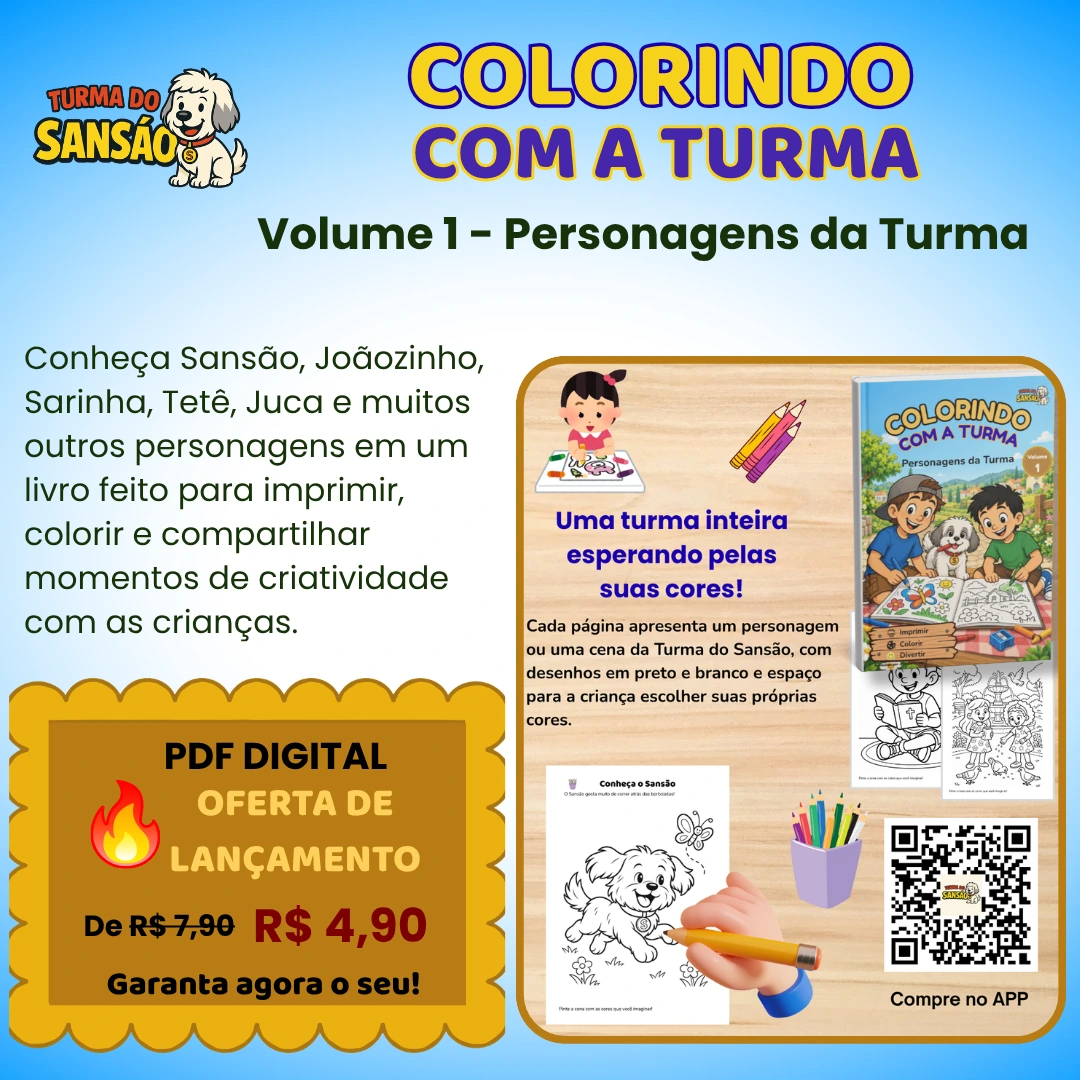 Banner promocional de Colorindo com a Turma — Volume 1: Personagens da Turma